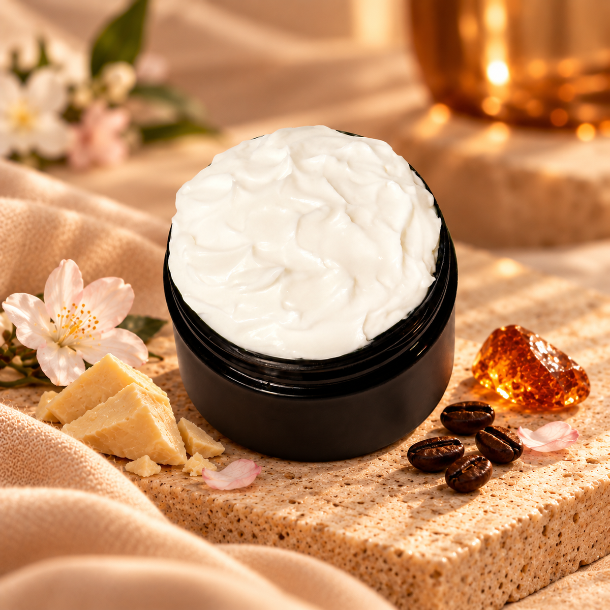 Phat Bath & Body Dark Obsession Body Lotion in an amber jar styled with warm vanilla, amber, wood, and refined gourmand accents.