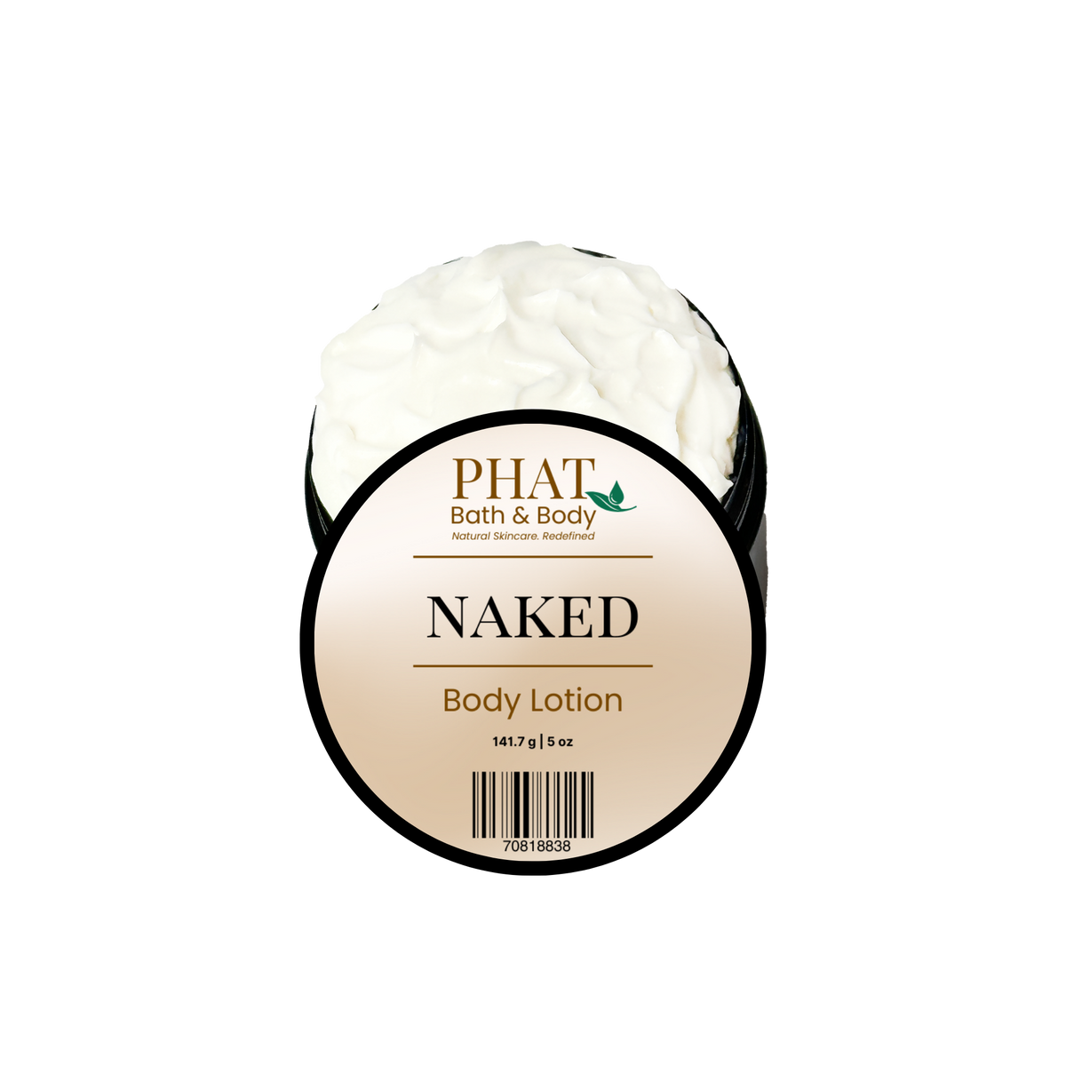 Phat Bath & Body Naked Body Lotion on a white background.