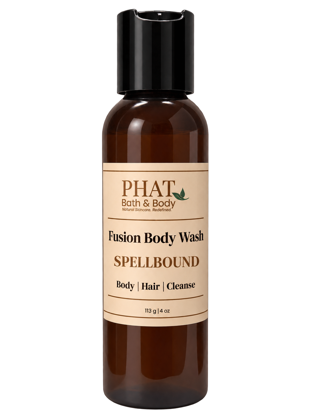 Phat Bath & Body Spellbound Fusion Body Wash in a 4 oz amber bottle with cream label.