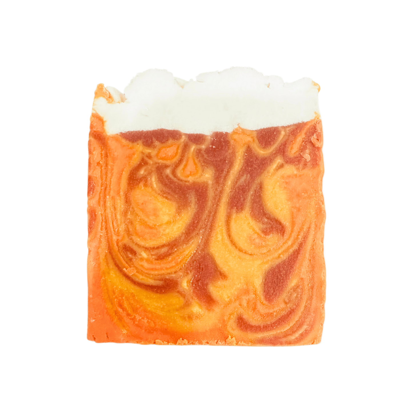Swirled orange and white soap bar on a white background