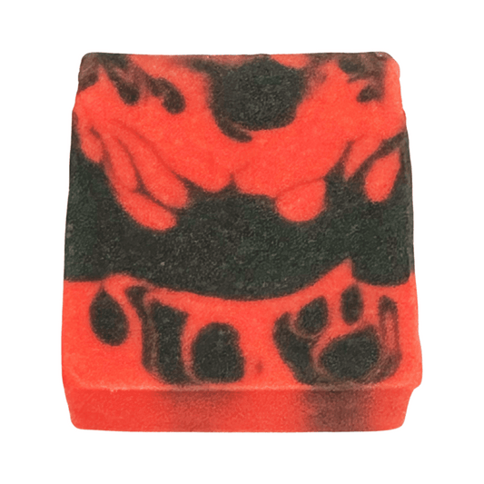 Red and black bar soap on a white background