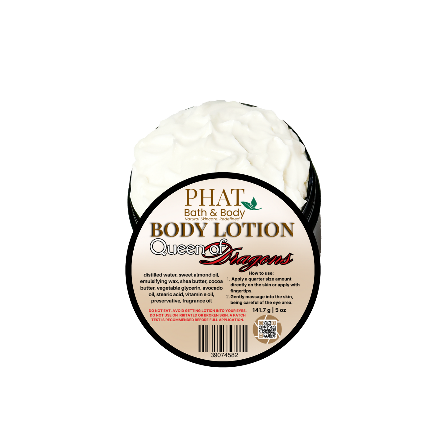 Body lotion with 'Phat Bath & Body' label on a white background