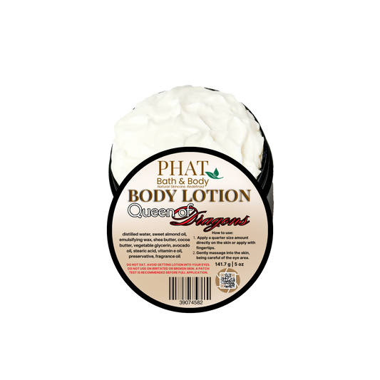 Body lotion with 'Phat Bath & Body' label on a white background