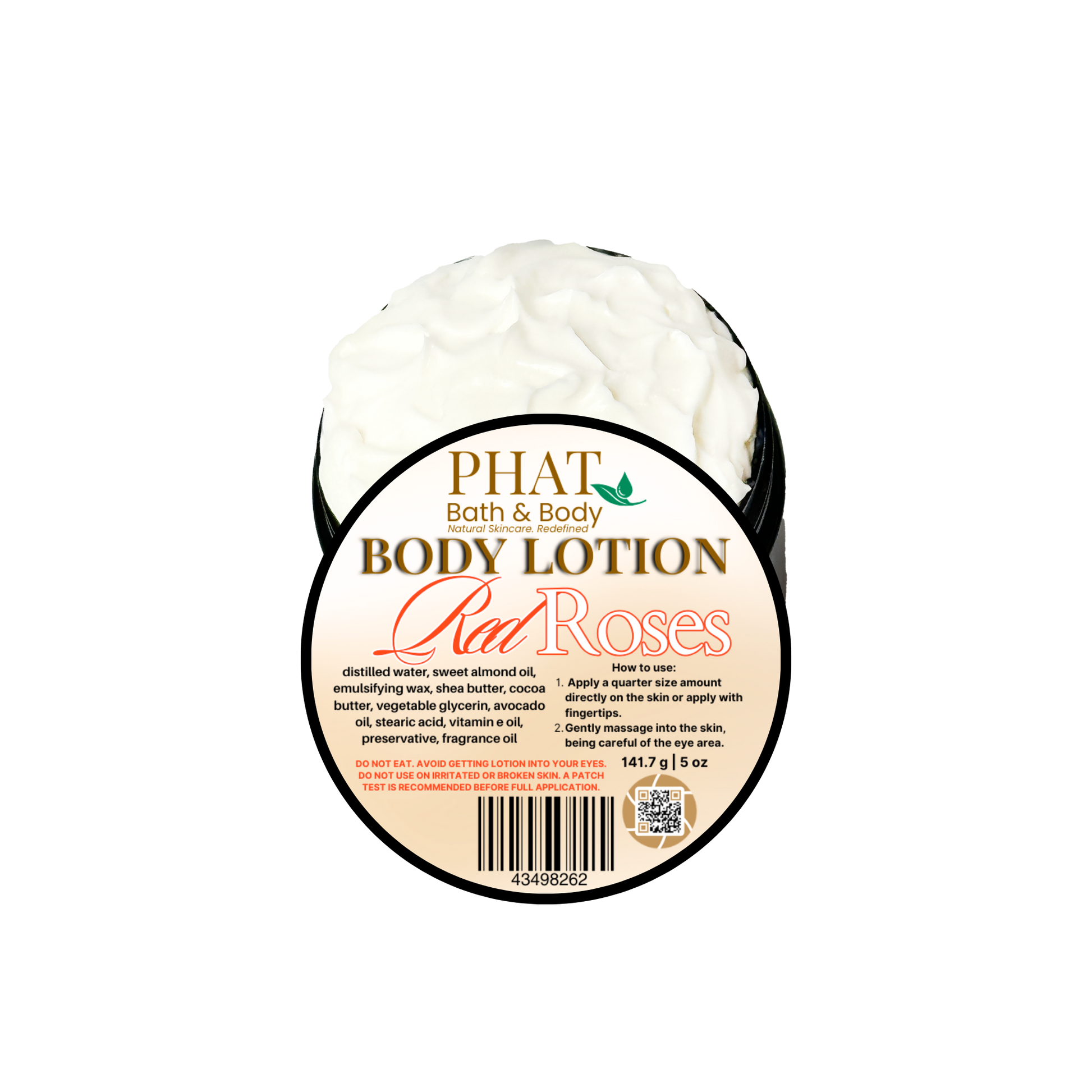 Body lotion container with 'Red Roses' fragrance on a white background