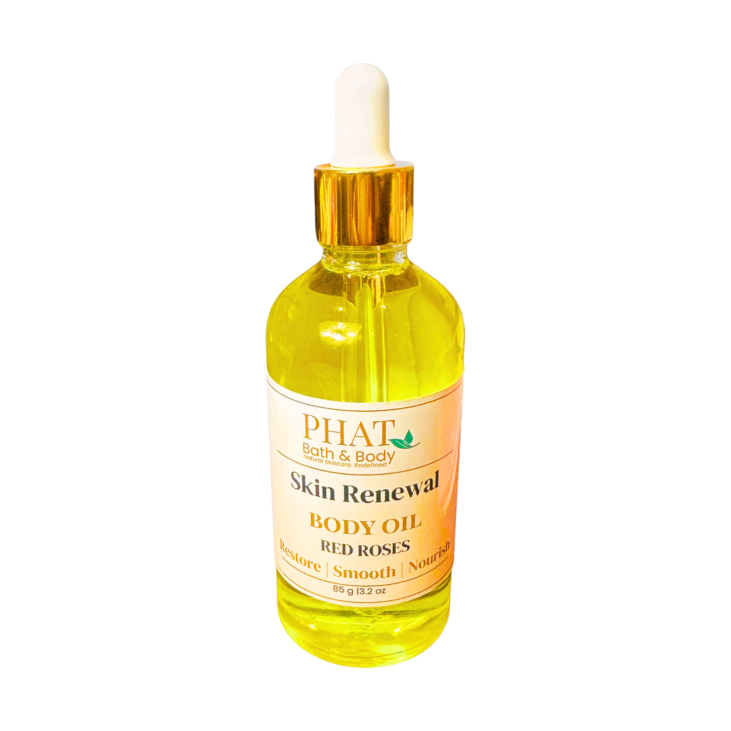 Bottle of Phat Bath & Body Skin Renewal Body Oil on a white background