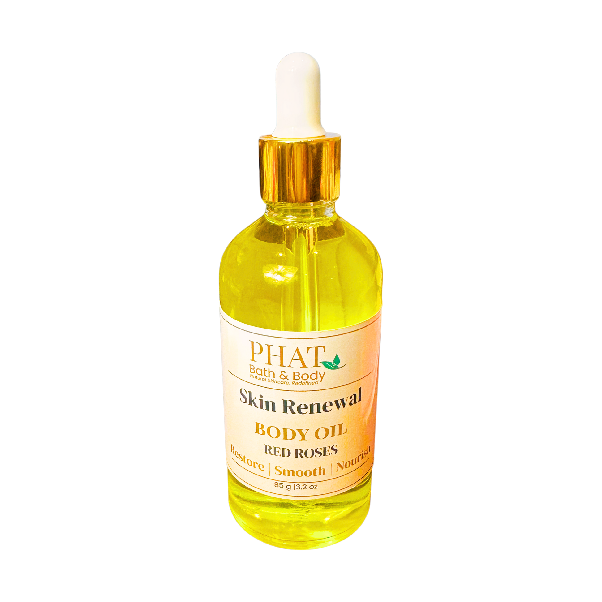 Bottle of Phat Bath & Body Skin Renewal Body Oil on a white background