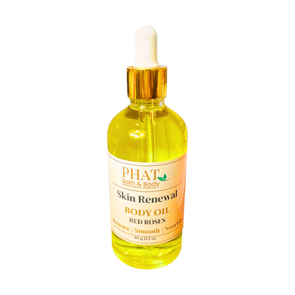 Bottle of Phat Bath & Body Skin Renewal Body Oil on a white background