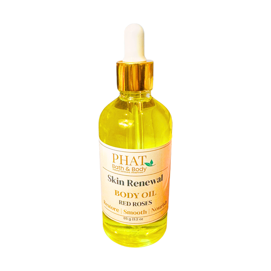 Bottle of Phat Bath & Body Skin Renewal Body Oil on a white background