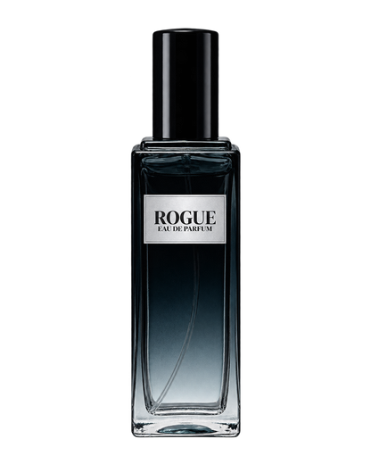 Rogue men’s Eau de Parfum bottle with front label on a transparent background.