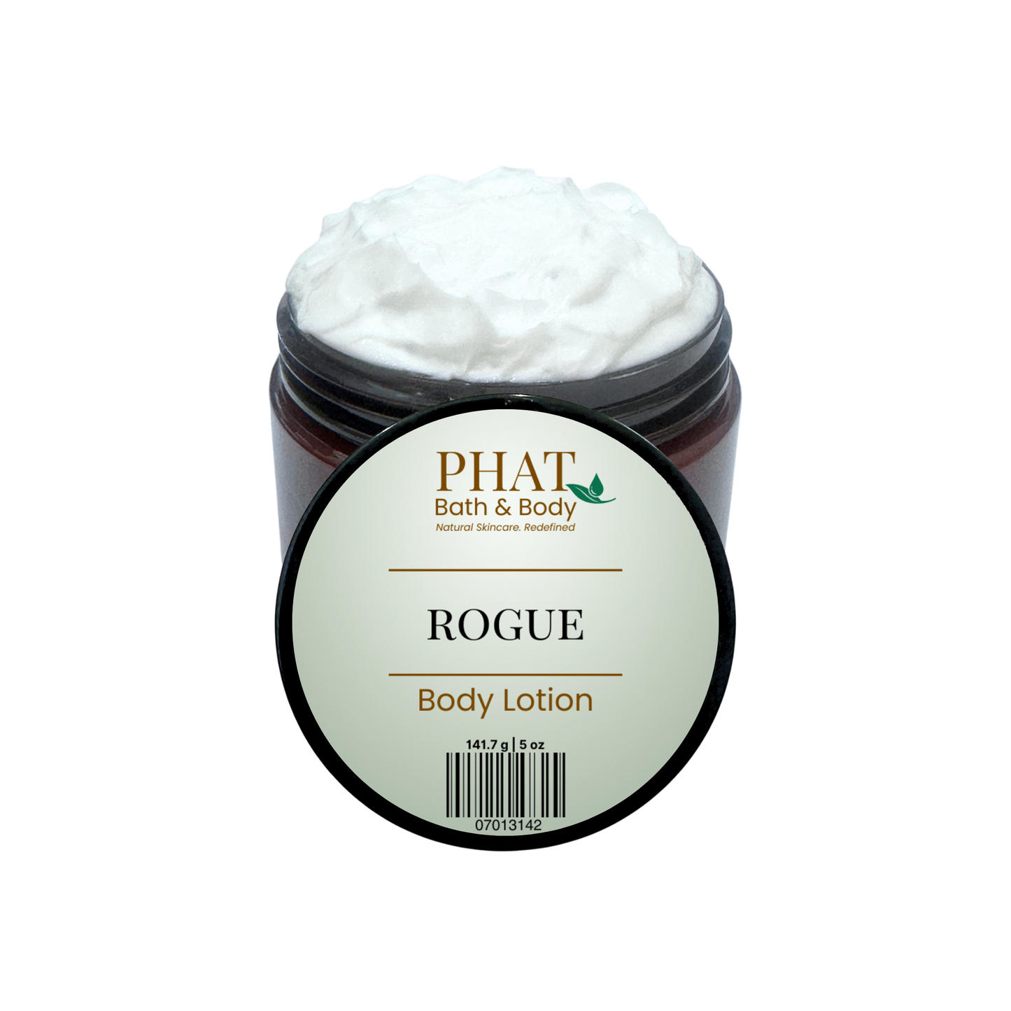 Jar of 'Rogue' body lotion from Phat Bath & Body on a white background
