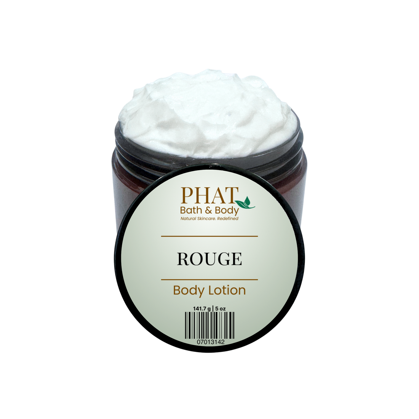 Jar of 'Rouge' body lotion from Phat Bath & Body on a white background