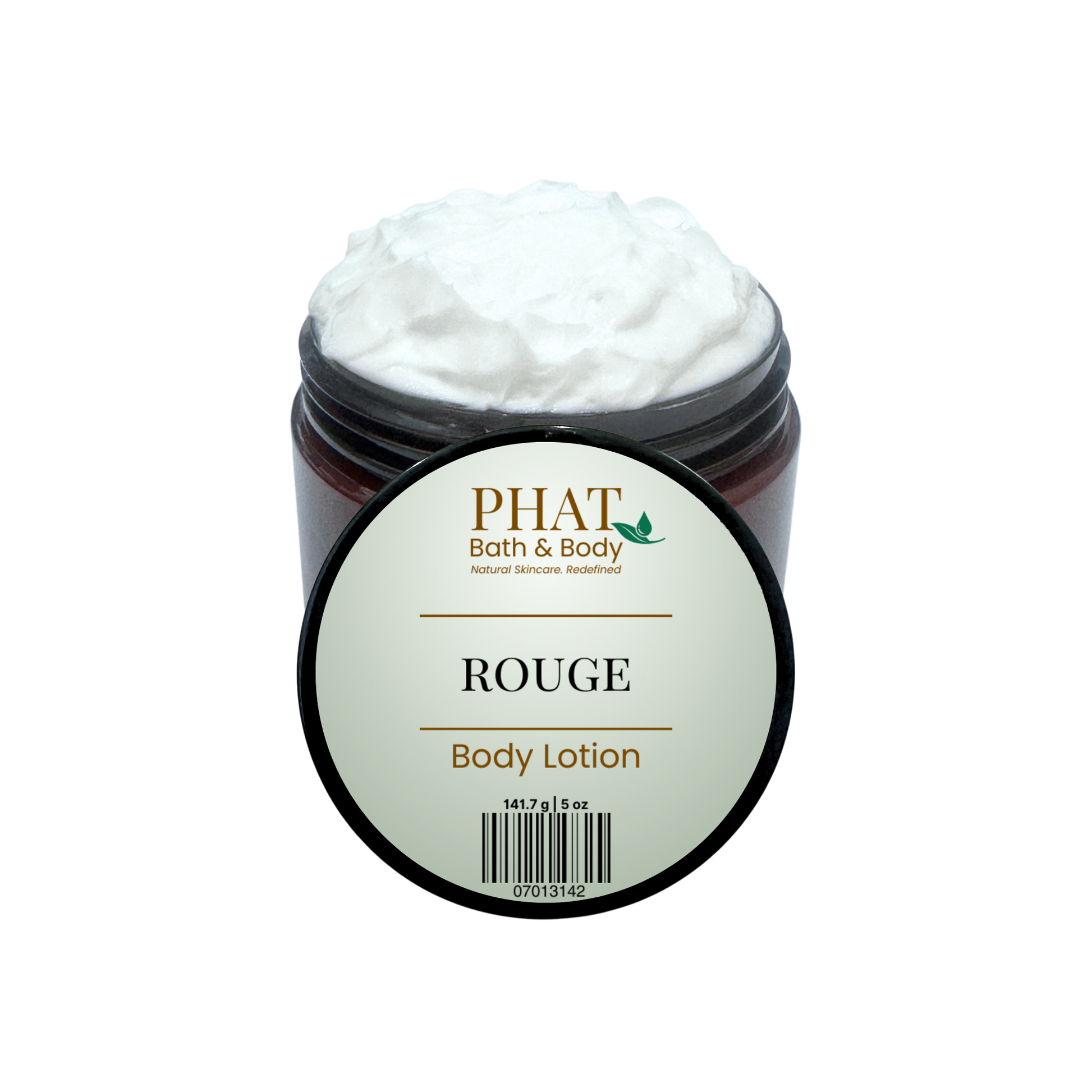 Jar of 'Rouge' body lotion from Phat Bath & Body on a white background