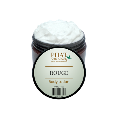 Jar of 'Rouge' body lotion from Phat Bath & Body on a white background