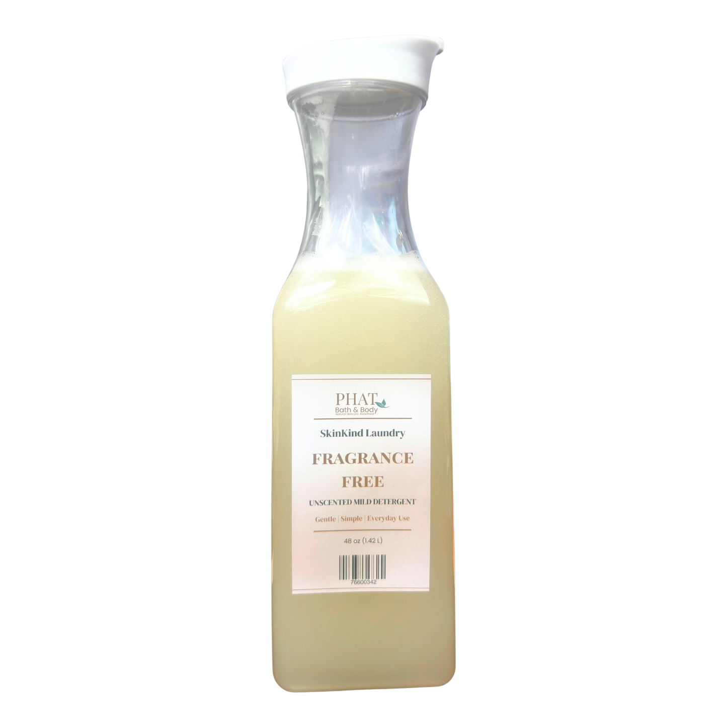 Liquid detergent with a label on a white background