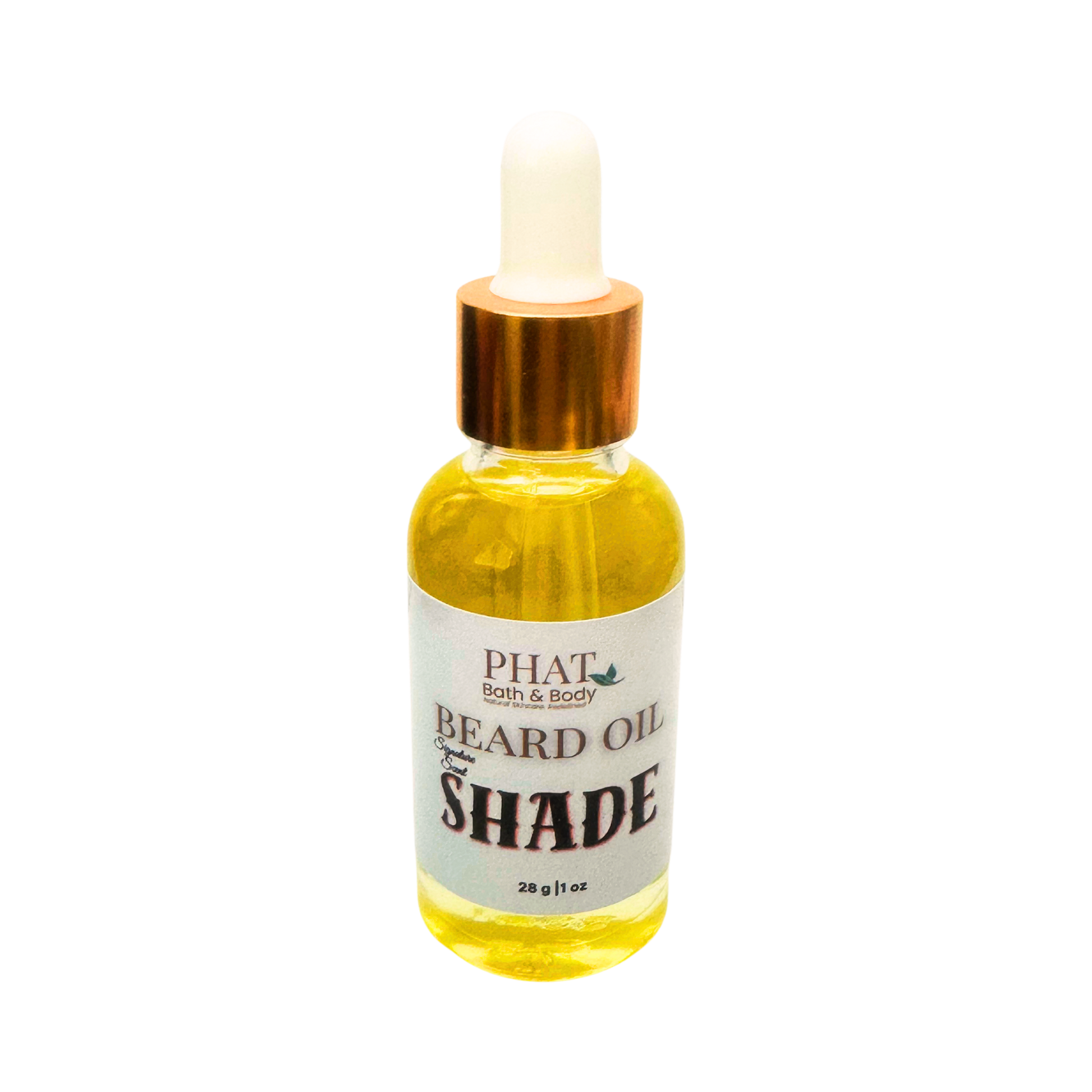 Bottle of Phat Bath & Body Beard Oil on a white background