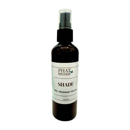 Black spray bottle labeled 'Phat Bath & Body Shade' on a white background