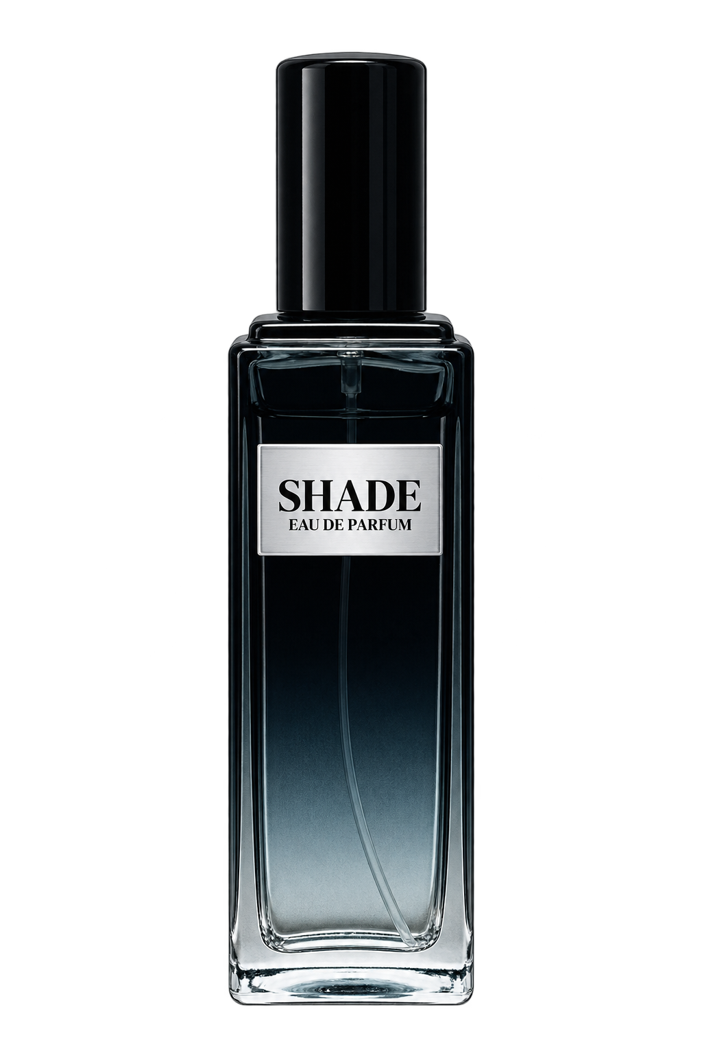 Shade men’s Eau de Parfum bottle with front label on a transparent background.