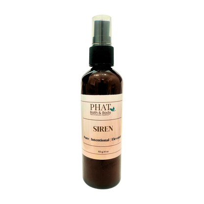 Bottle of 'Siren' body spray by Phat Bath & Body on a white background