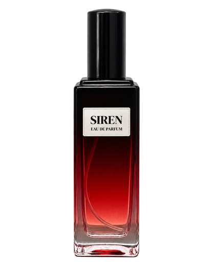 Siren women’s Eau de Parfum bottle with front label on a transparent background.