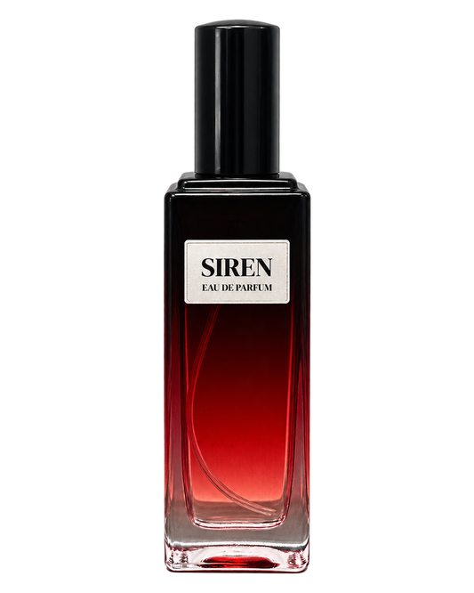 Siren women’s Eau de Parfum bottle with front label on a transparent background.