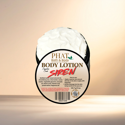 Body lotion container with 'Phat Bath & Body' label on a gradient background
