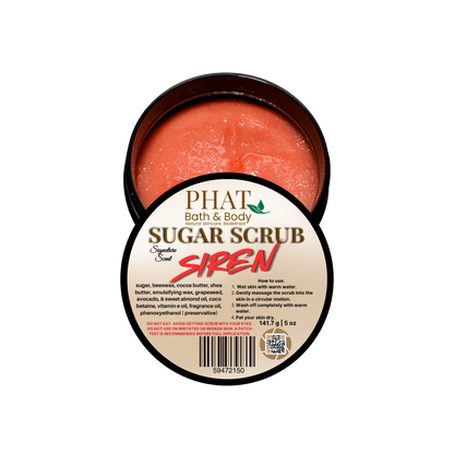 Phat Bath & Body sugar scrub container with red scrub visible on a white background