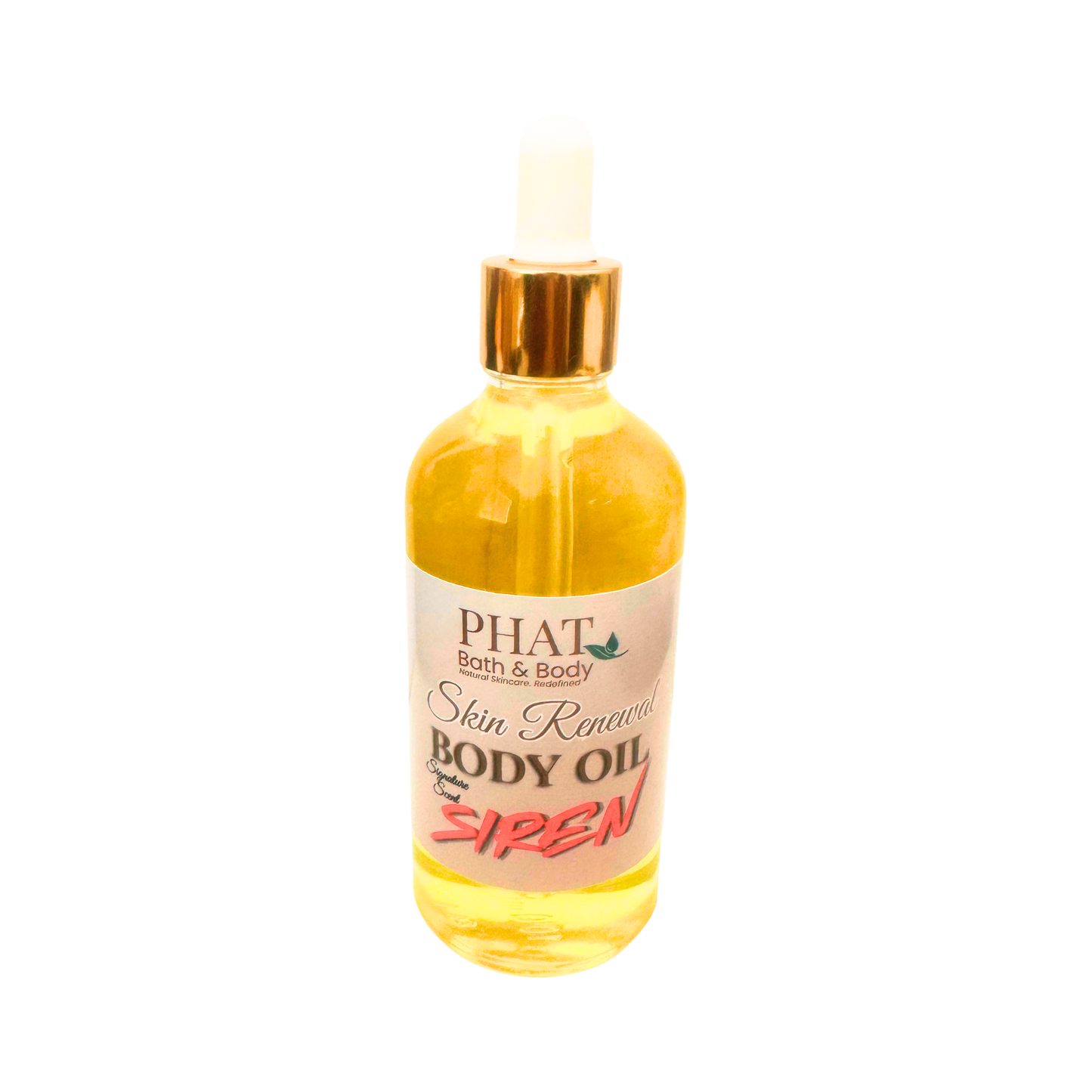 Bottle of Phat Bath & Body Skin Renewal Body Oil on a white background