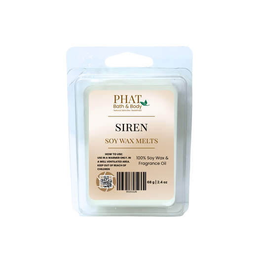 Soy wax melts packaging with 'Phat Bath & Body' branding on a white background