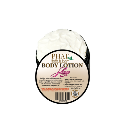 Body lotion container with 'Phat Bath & Body' branding on a white background