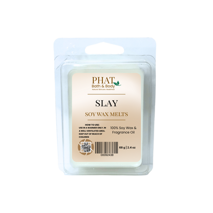 Phat Bath & Body Soy Wax Melts packaging with 'SLAY' text on a white background