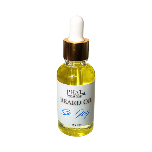 Bottle of Phat Bath & Body beard oil with dropper on a white background