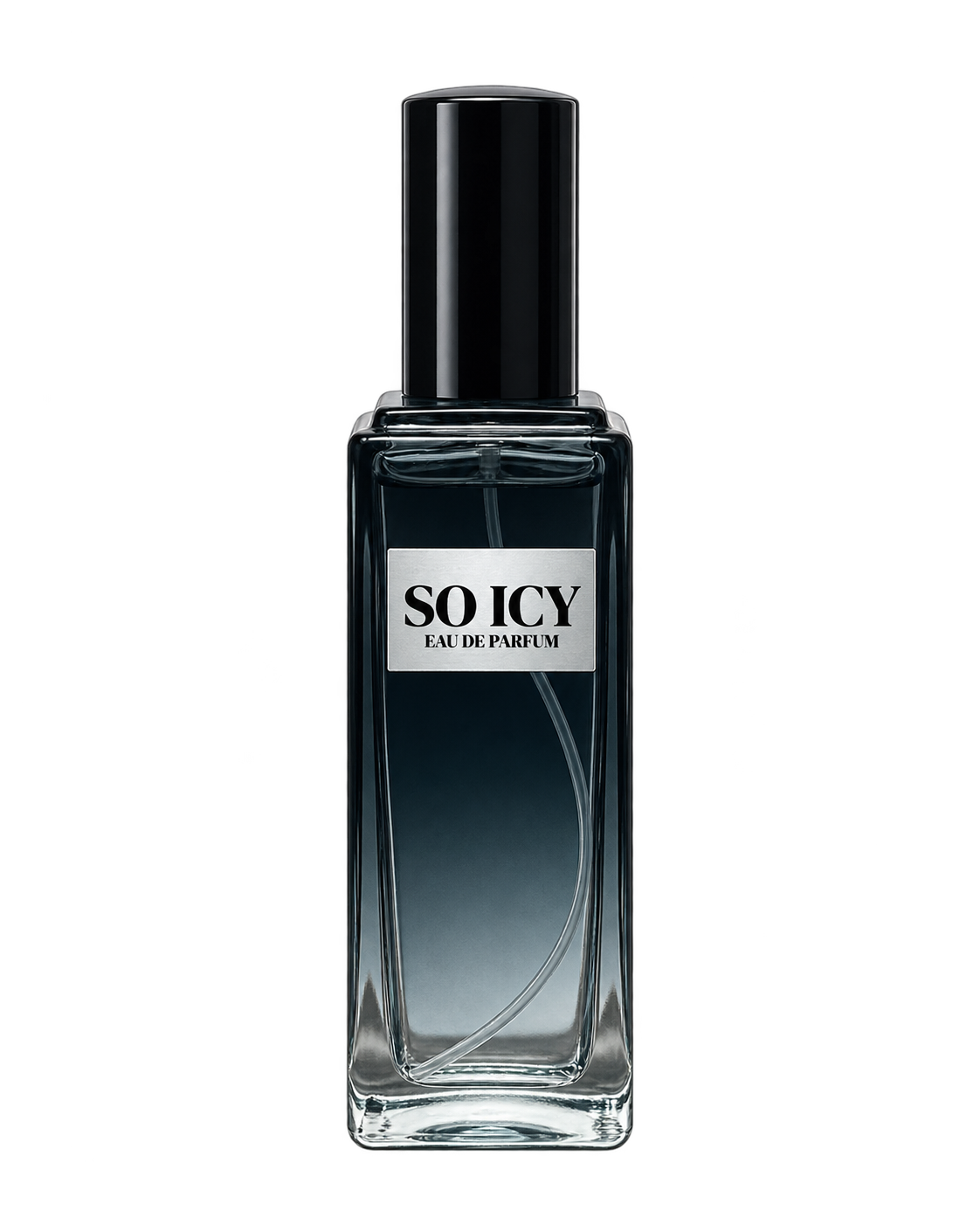 So Icy men’s Eau de Parfum bottle with front label on a transparent background.