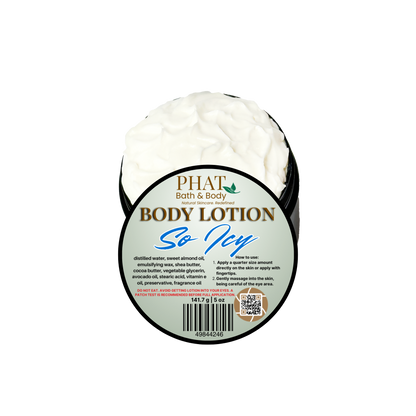 Body lotion container with 'Phat Bath & Body' label on a white background