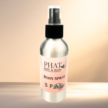Body spray bottle with 'PHAT Bath & Body' label on a gradient background