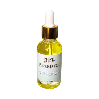 Bottle of Phat Bath & Body Speakeasy Beard Oil on a white background