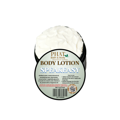 Body lotion container with 'Phat Bath & Body' label on a white background