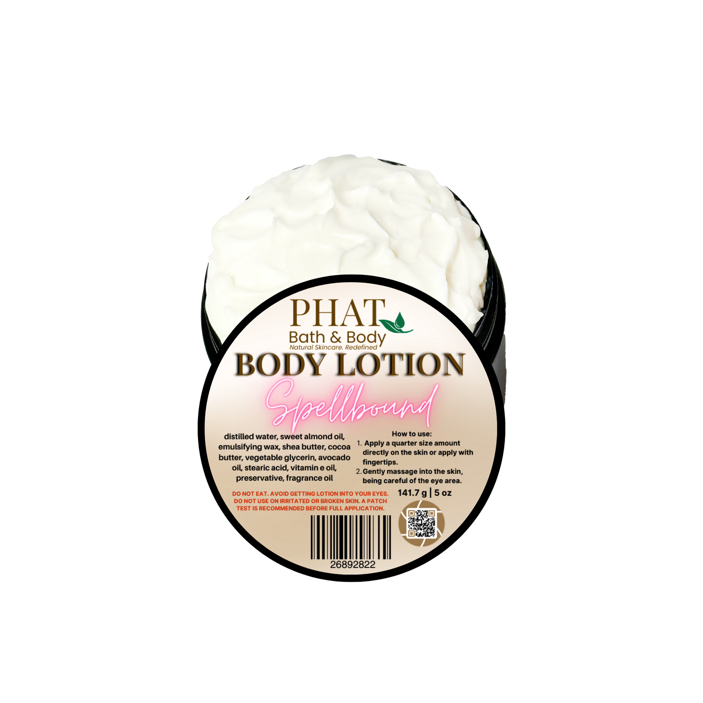 Body lotion container with 'Phat Bath & Body' label on a white background