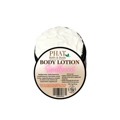 Body lotion container with 'Phat Bath & Body' label on a white background