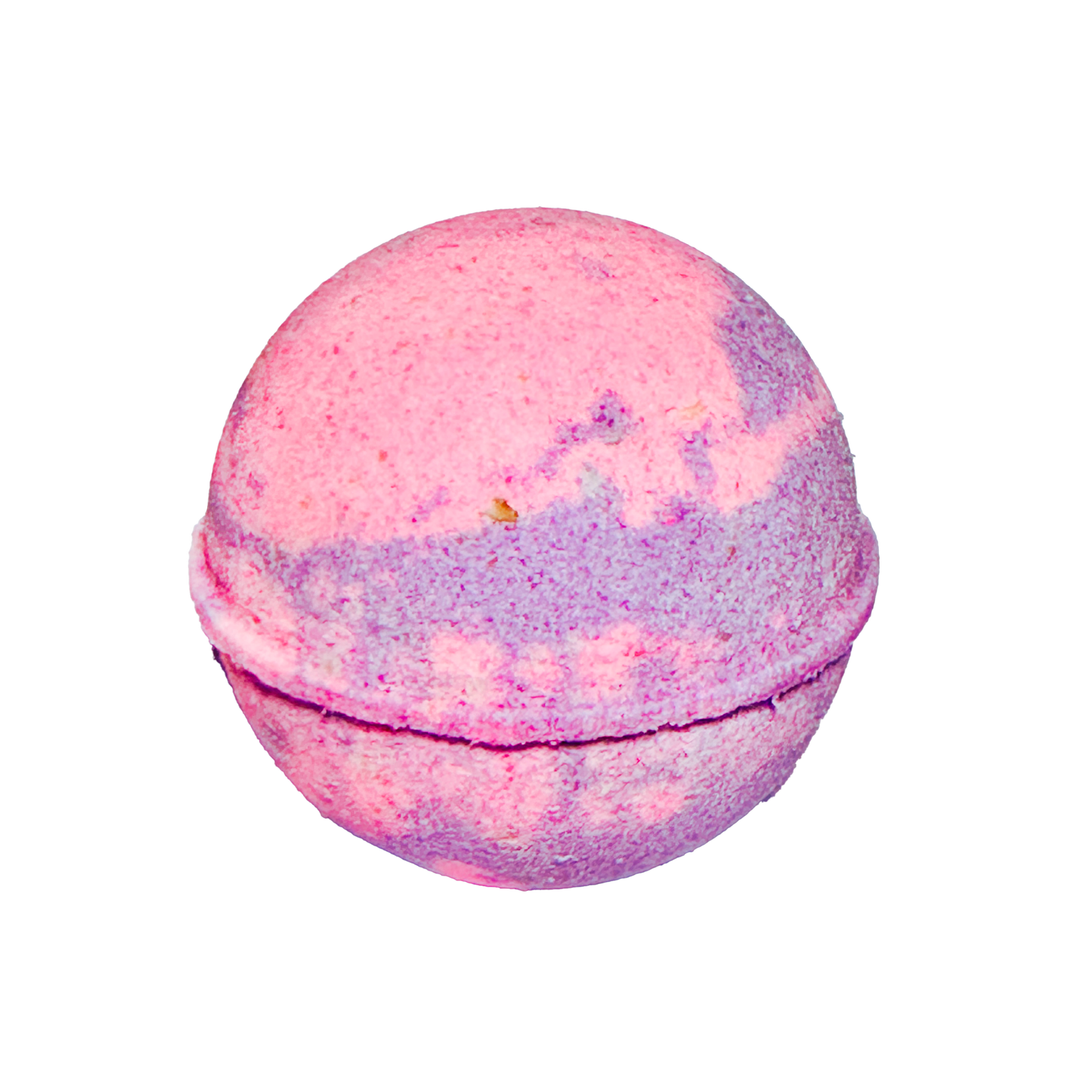 Pink and purple bath bomb on a white background