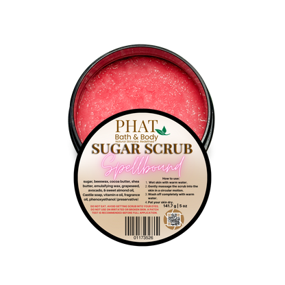 PHAT Bath & Body sugar scrub container with pink scrub and label on a white background