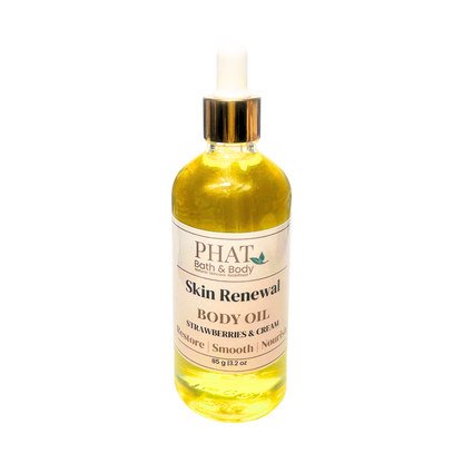 Bottle of Phat Bath & Body Skin Renewal Body Oil on a white background