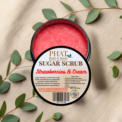 Strawberries & Cream Whipped Sugar Scrub with Organic Shea & Cocoa Butter, 5 oz
