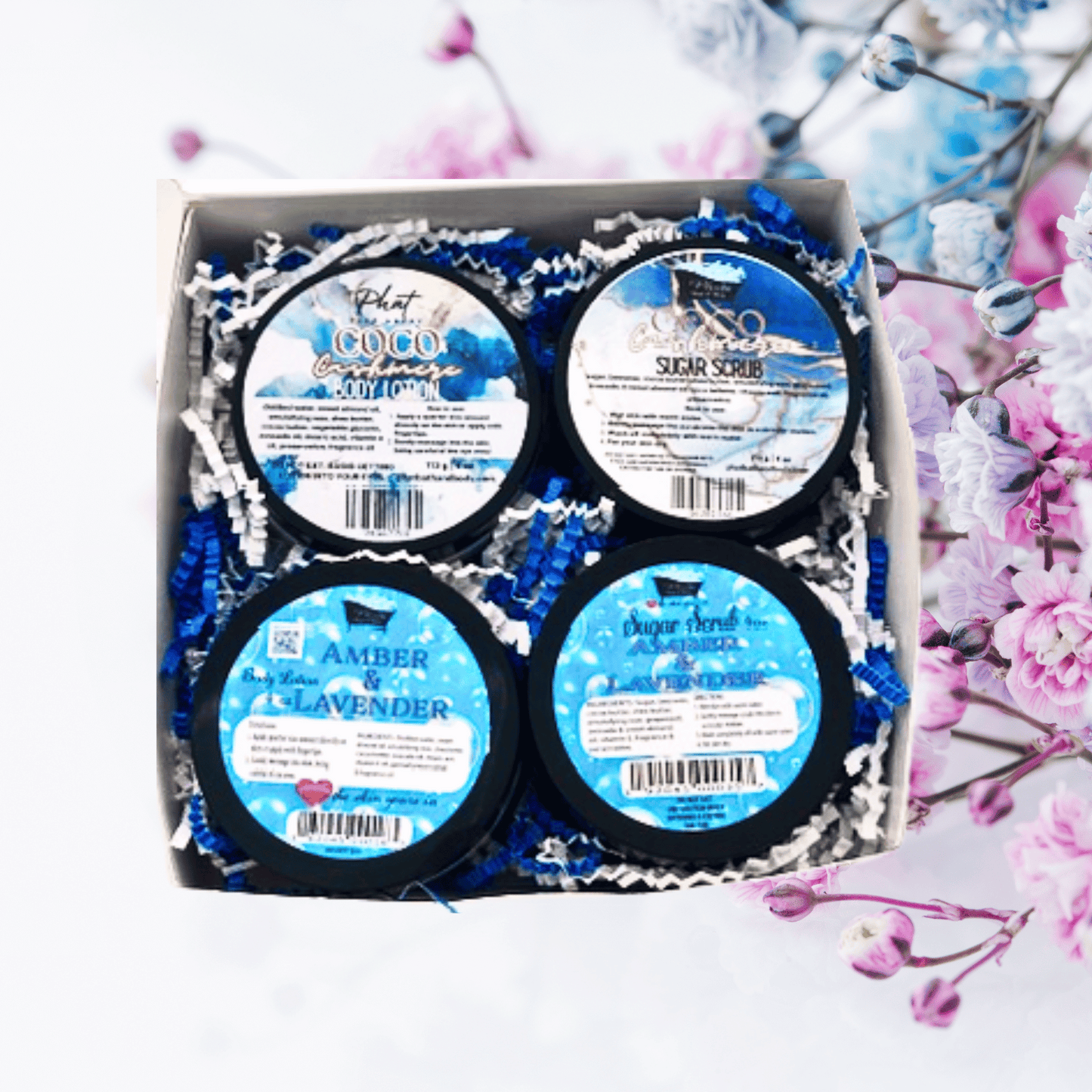 Sugar and Silk | Body Care Gift Duo 2 Body Lotion and 2 Sugar Scrubs in Assorted Scents with Terrycloth Headband