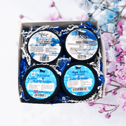 Sugar and Silk | Body Care Gift Duo 2 Body Lotion and 2 Sugar Scrubs in Assorted Scents with Terrycloth Headband