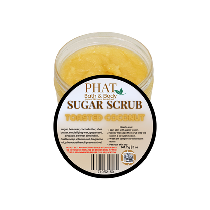 Jar of Phat Bath & Body Toasted Coconut Sugar Scrub on a white background