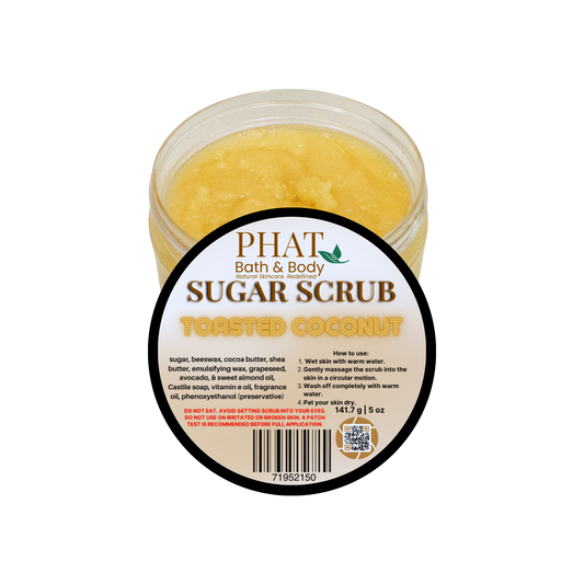 Jar of Phat Bath & Body Toasted Coconut Sugar Scrub on a white background