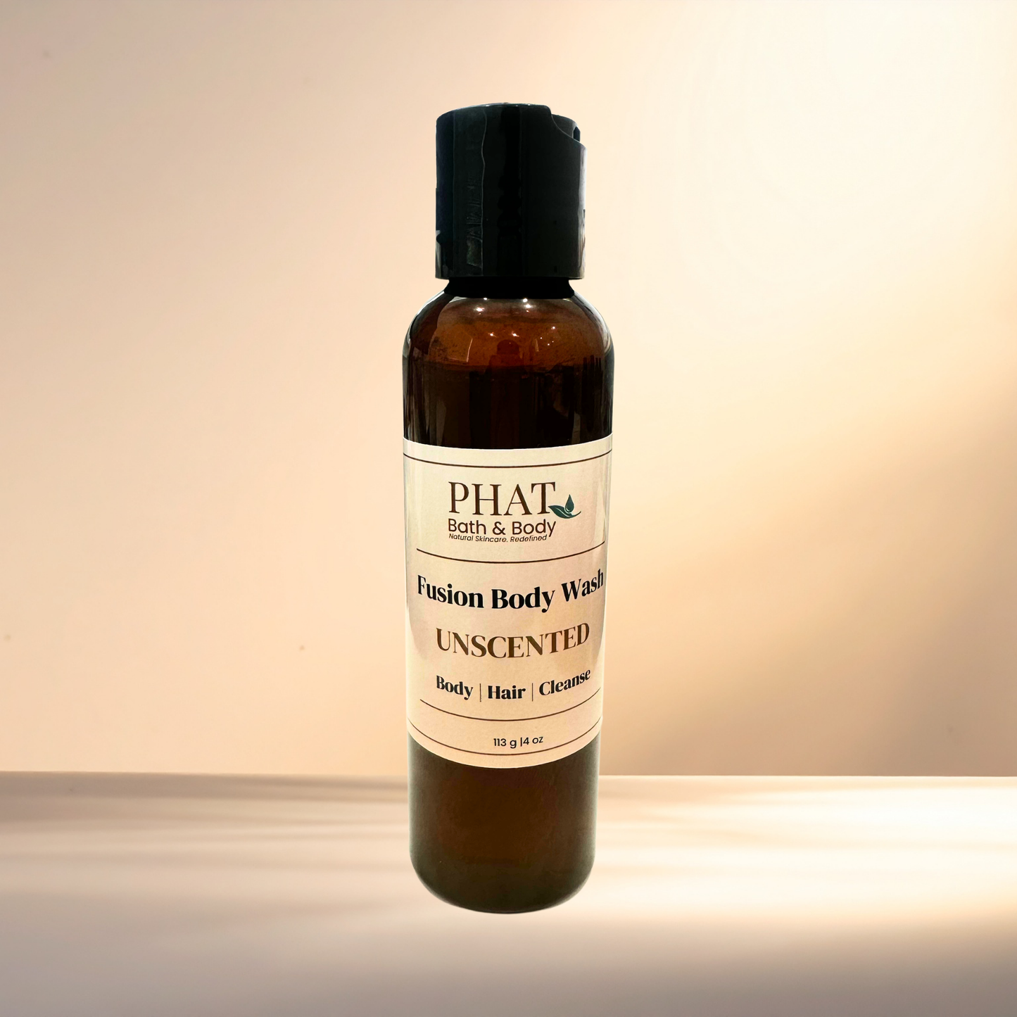 Bottle of Phat Bath & Body Fusion Body Wash on a neutral background