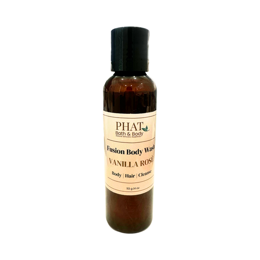 Bottle of Phat Bath & Body Vanilla Rose Fusion Body Wash on a white background
