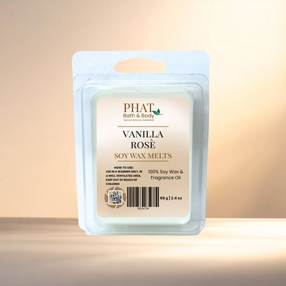 Pack of Phat Bath & Body Vanilla Rosè soy wax melts on a gradient background
