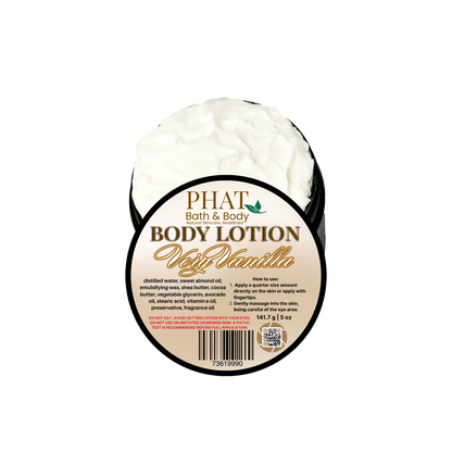 Body lotion container with 'Phat Bath & Body' label on a white background